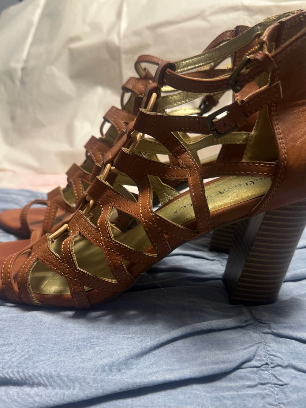Altar'd State Tan Brown Strappy Block Heel Sandals